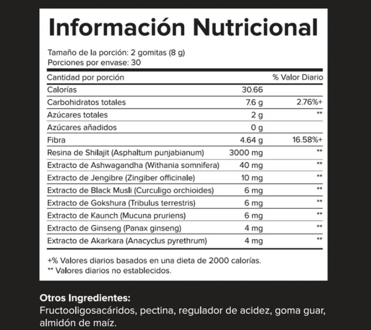 Gomitas Gold Shilajit Puras del Himalaya Pasión y Vitalidad x60